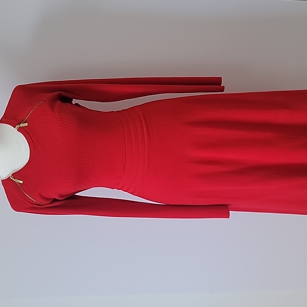 INC International Concepts Zipper Shoulder Ribbed Long Sleeves Sweater Dress M